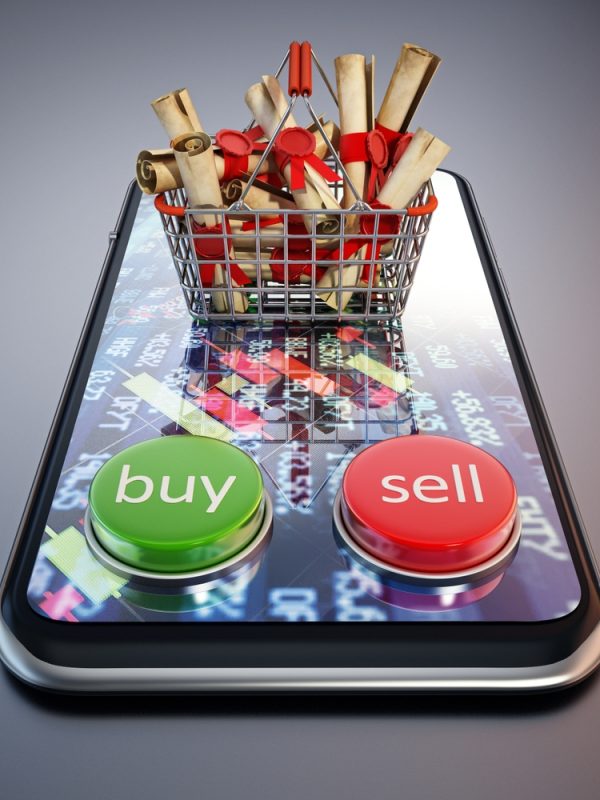 Online,Stock,Trading,Concept.,Stocks,Inside,Shopping,Basket,,Buy,And